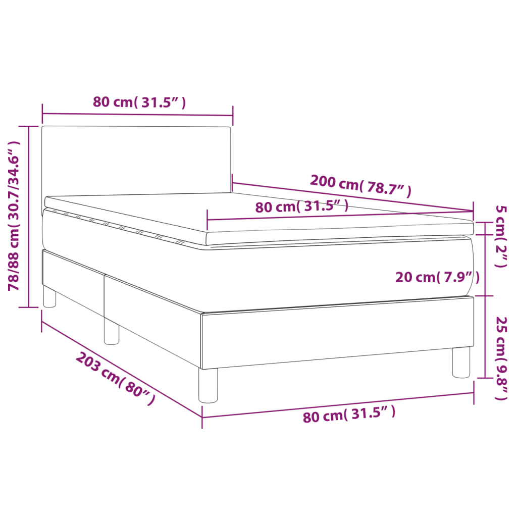 vidaXL Ramsäng med madrass & LED svart 80x200 cm sammet