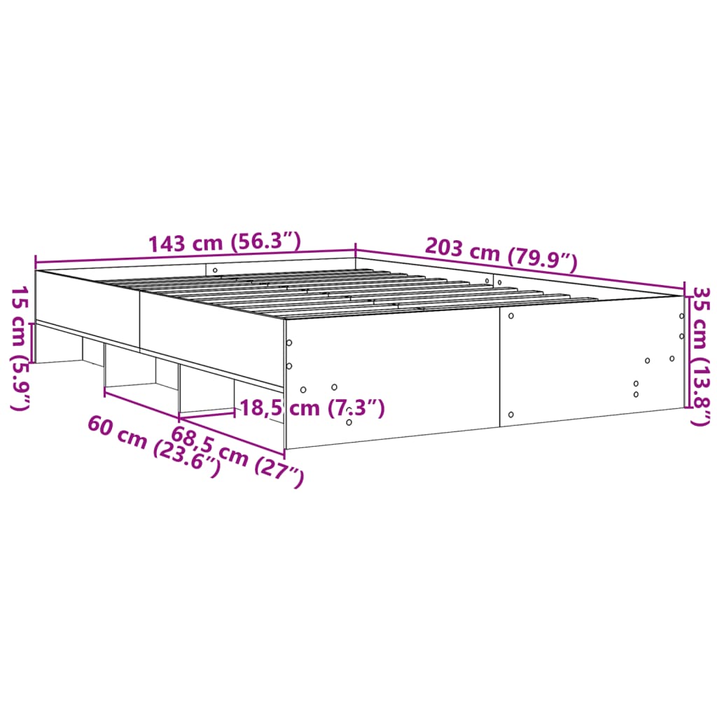 vidaXL Sängram utan madrass sonoma-ek 140x200 cm konstruerad trä