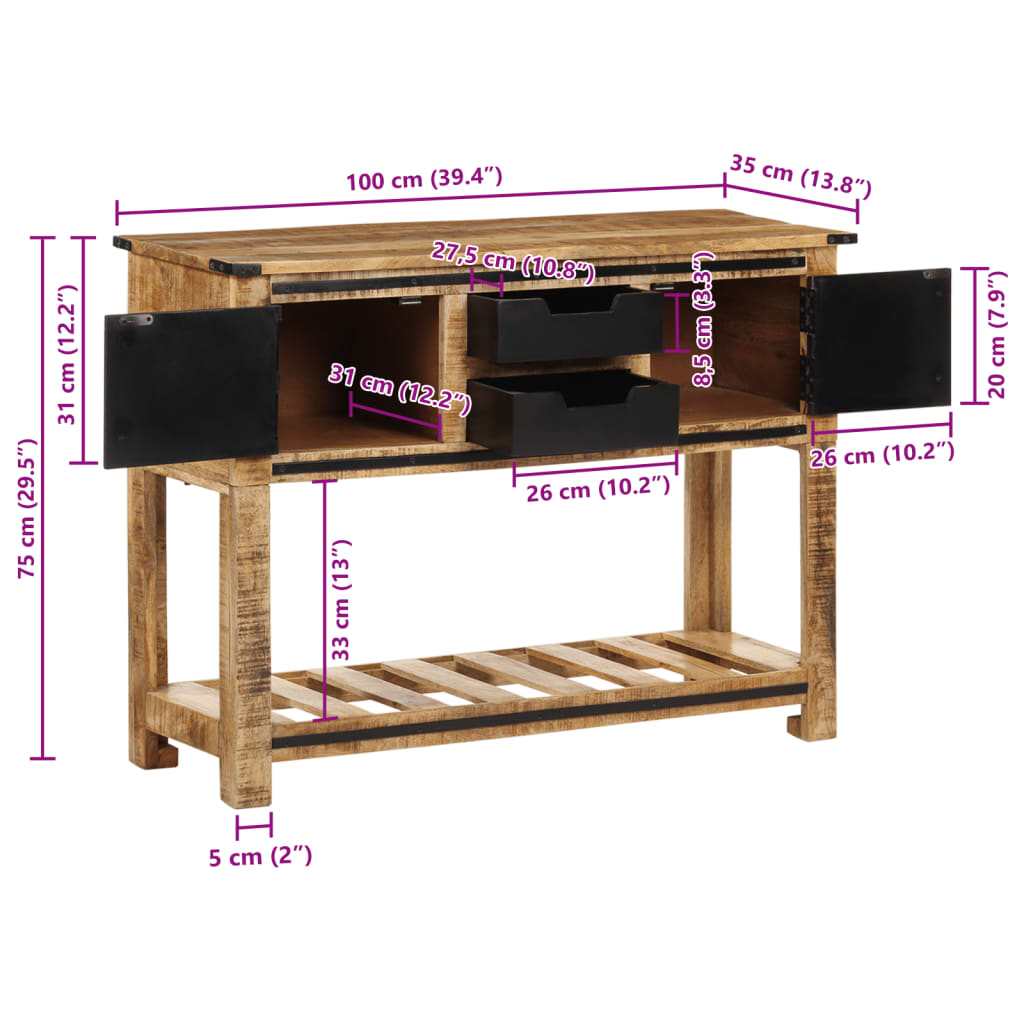 vidaXL Konsolbord 100x35x75 cm massivt mangoträ