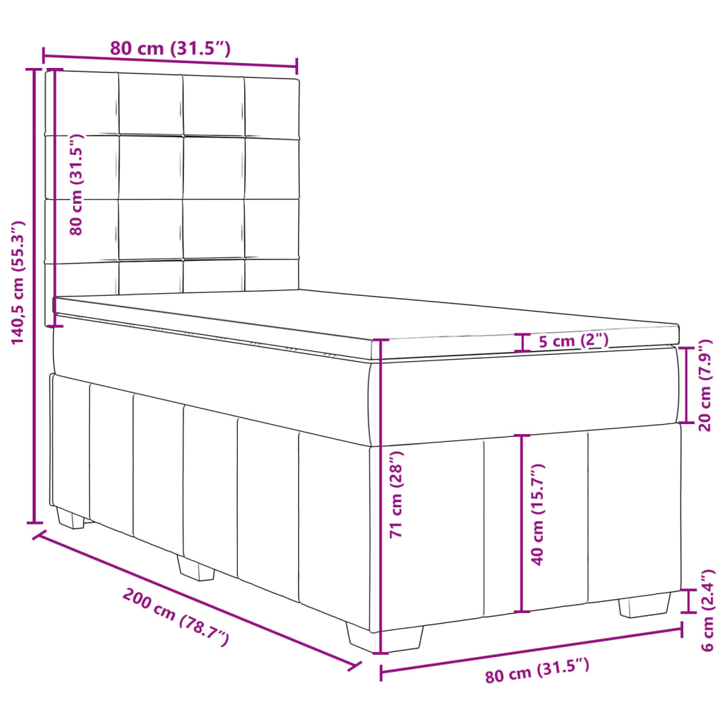 vidaXL Ramsäng med madrass svart 80x200 cm tyg