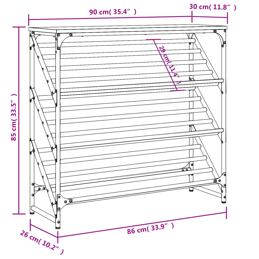 vidaXL Skohylla svart 90x30x85 cm konstruerat trä