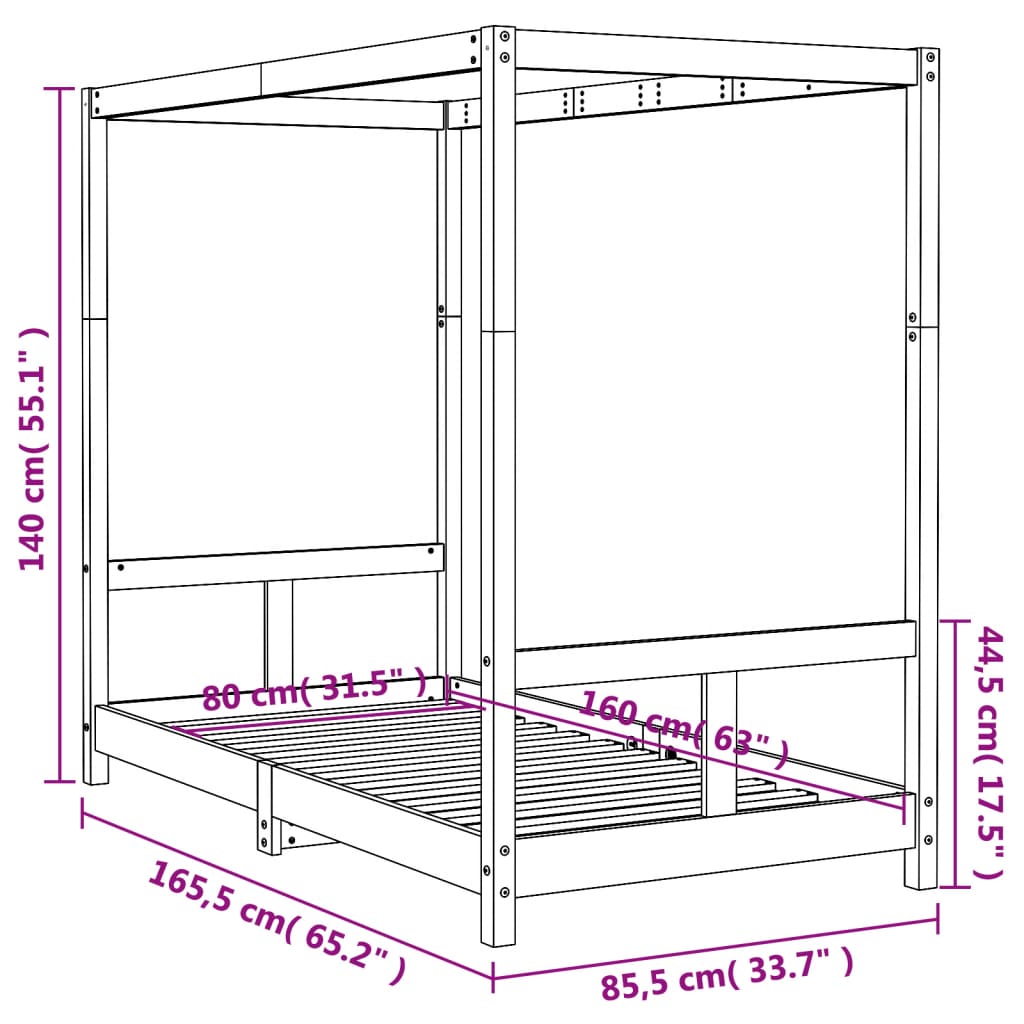 vidaXL Sängram för barnsäng 80x160 cm massiv furu