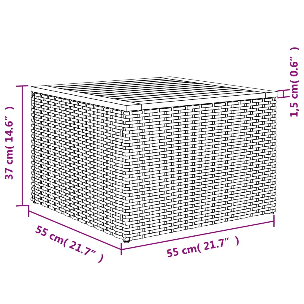 vidaXL Trädgårdsbord grå 55x55x37 cm konstrotting och akaciaträ