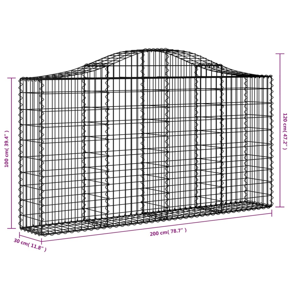 vidaXL Gabioner bågformade 7 st 200x30x100/120 cm galvaniserat järn