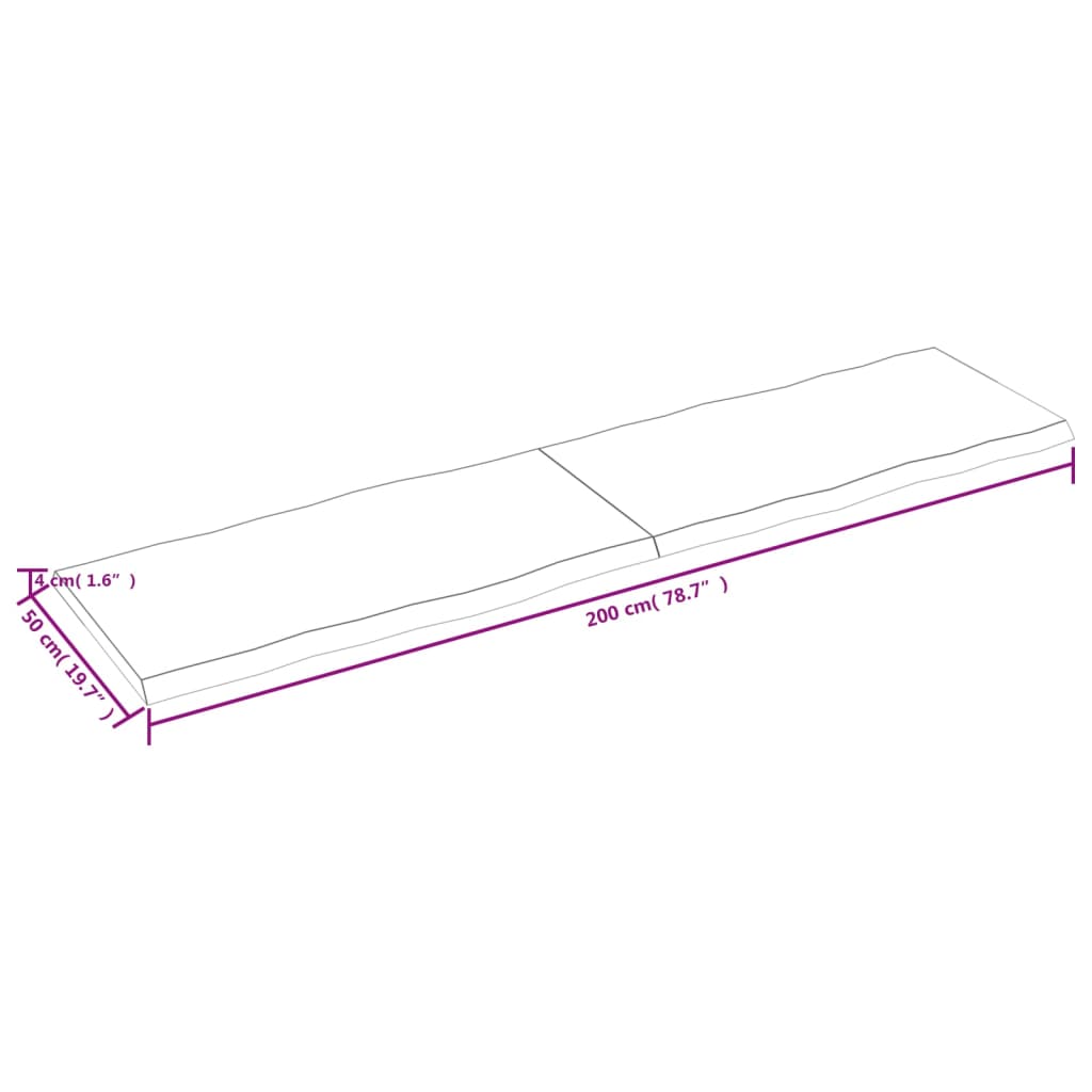 vidaXL Bordsskiva ljusbrun 200x50x(2-4) cm massivt trä levande kant