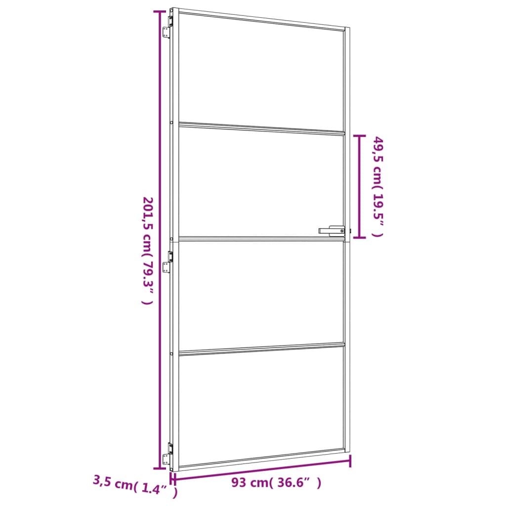 vidaXL Innerdörr guld 93x201,5 cm härdat glas och aluminium slim