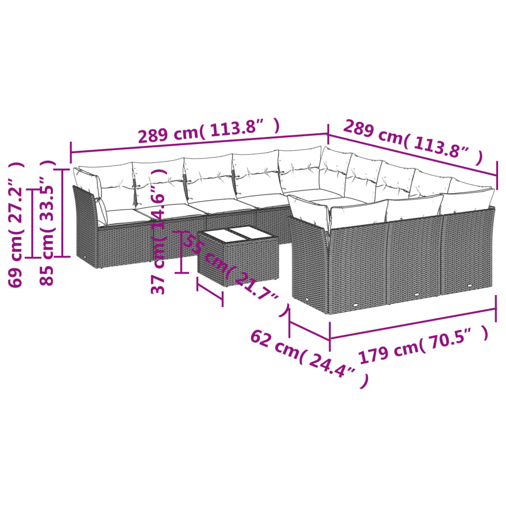 vidaXL Loungegrupp med dynor 12 delar svart konstrotting