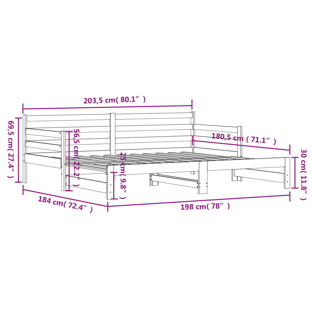 vidaXL Dagbädd med extrasäng svart 90x200 cm massiv furu