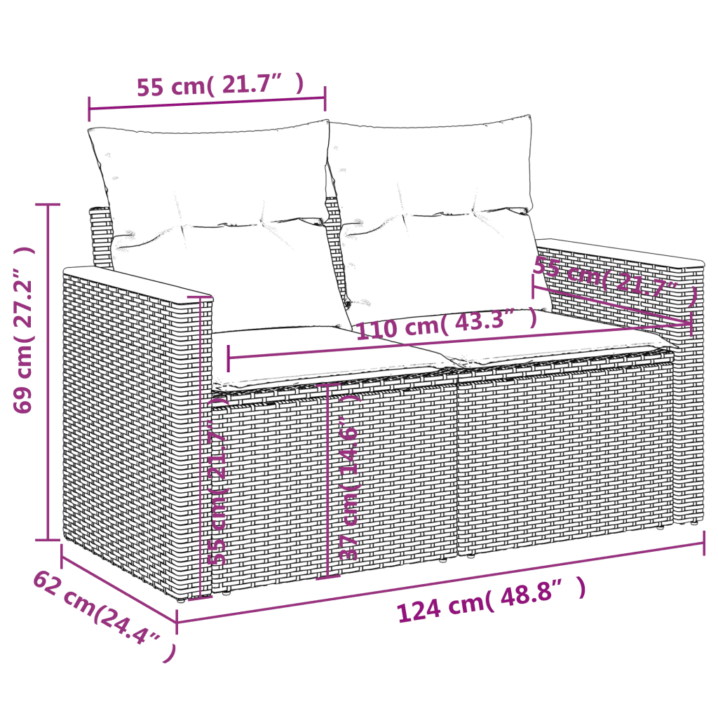 vidaXL Soffgrupp för trädgård med dynor 7 delar mixbeige konstrotting