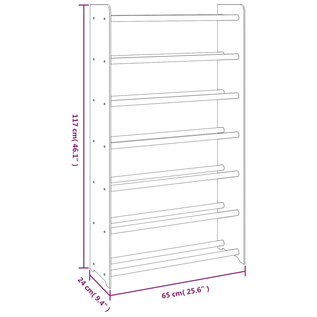 vidaXL Skohylla brun 65x24x117 cm konstruerat trä