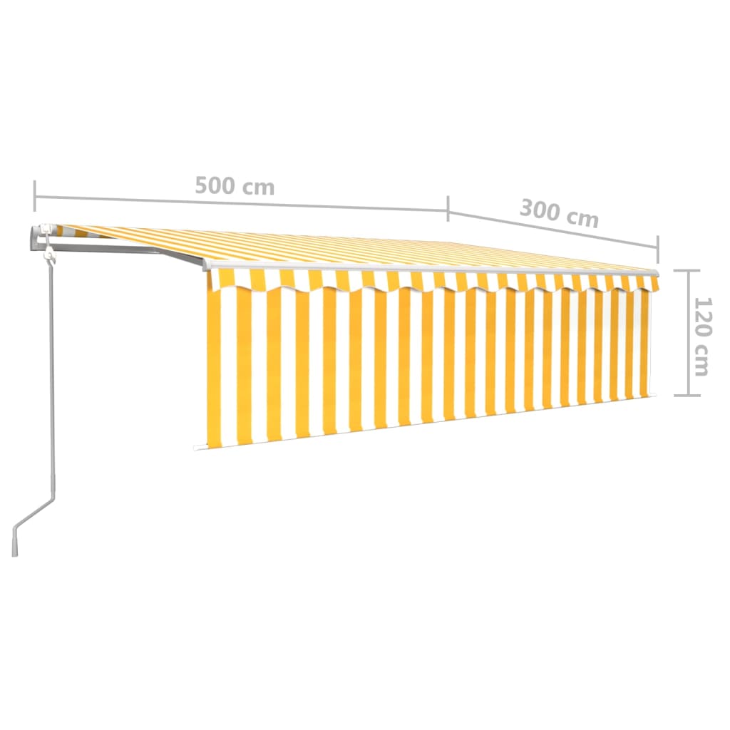 vidaXL Automatiserad markis med rullgardin vindsensor LED 5x3m gul/vit