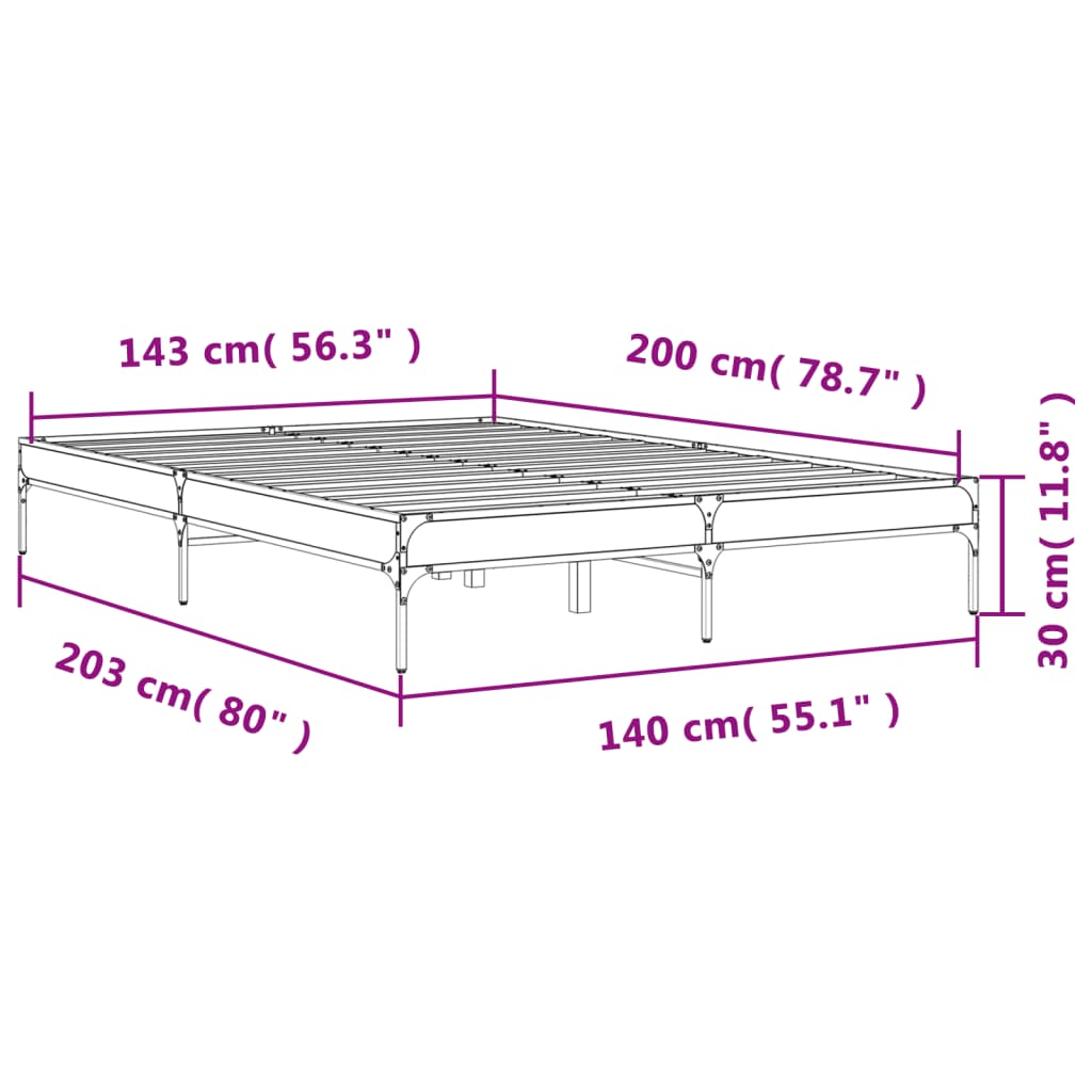 vidaXL Sängram rökfärgad ek 140x200 cm konstruerad trä och metall