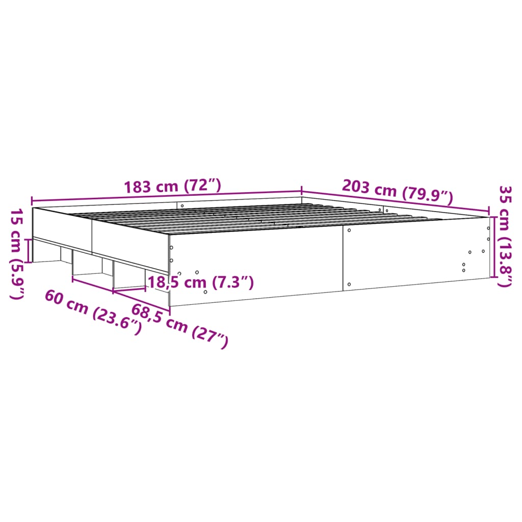 vidaXL Sängram sonoma-ek 180x200 cm konstruerad trä