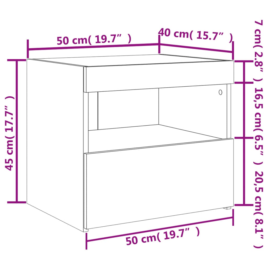 vidaXL Sängbord med LED 2 st vit 50x40x45 cm