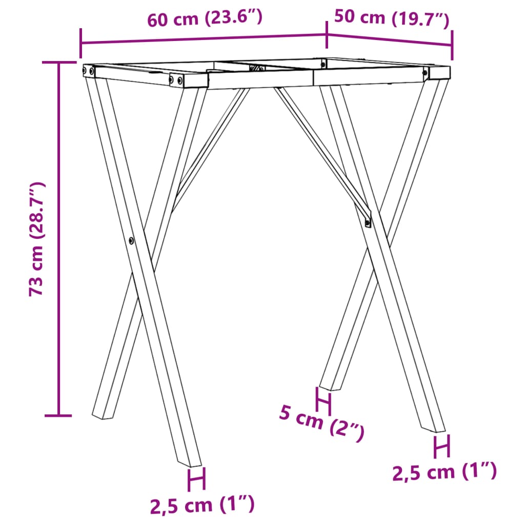 vidaXL Bordsben för matbord X-ram 60x50x73 cm gjutjärn