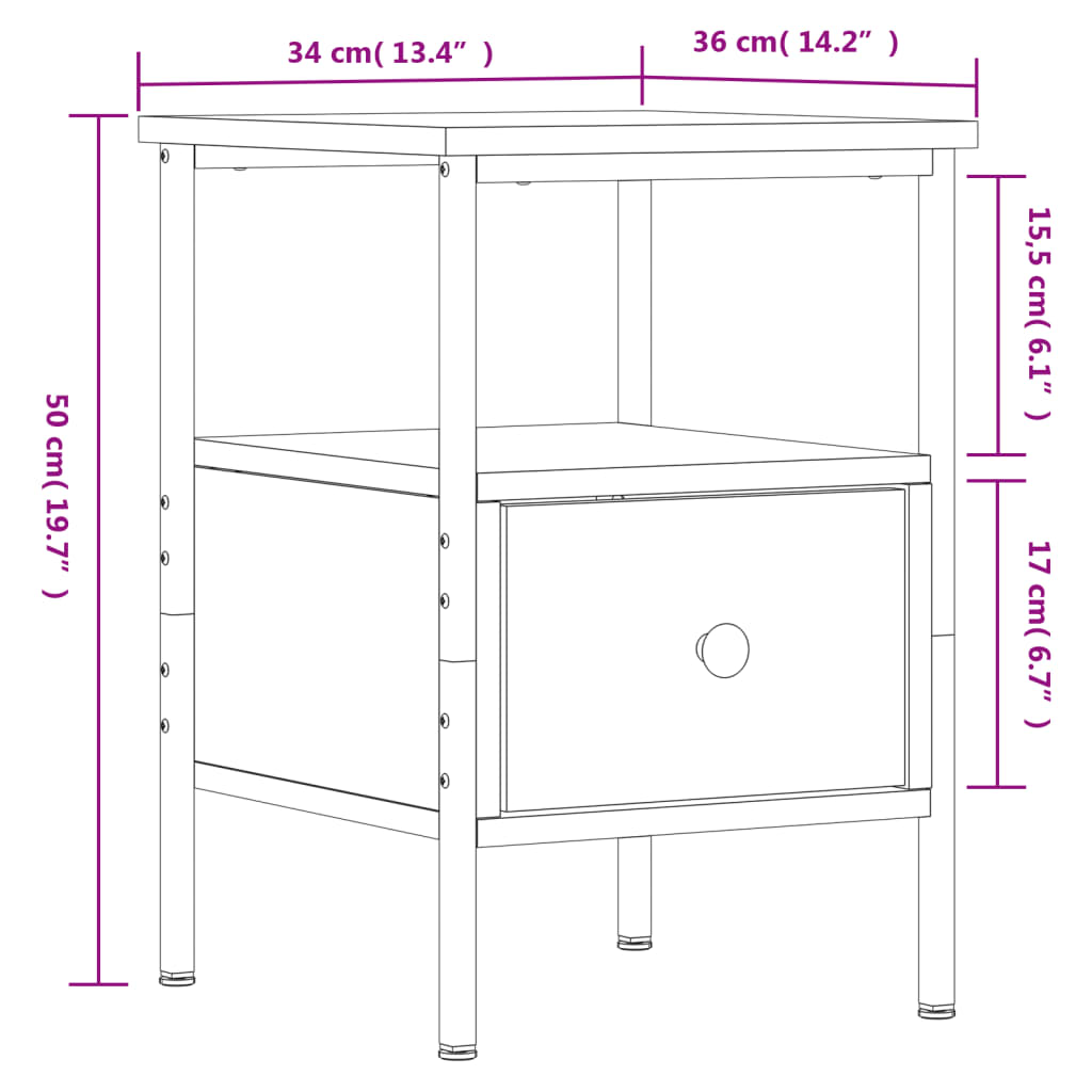 vidaXL Sängbord 2 st rökfärgad ek 34x36x50 cm konstruerat trä