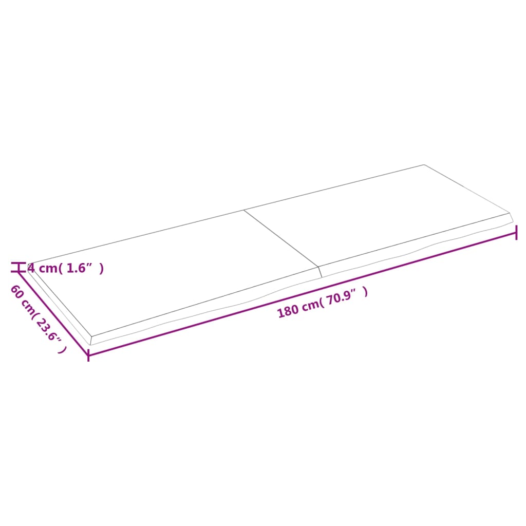 vidaXL Bänkskiva för badrum 180x60x(2-4) cm obehandlat massivt trä