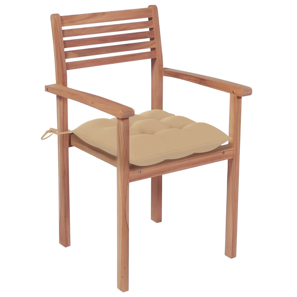 vidaXL Trädgårdsstolar 2 st med beige dynor massiv teak