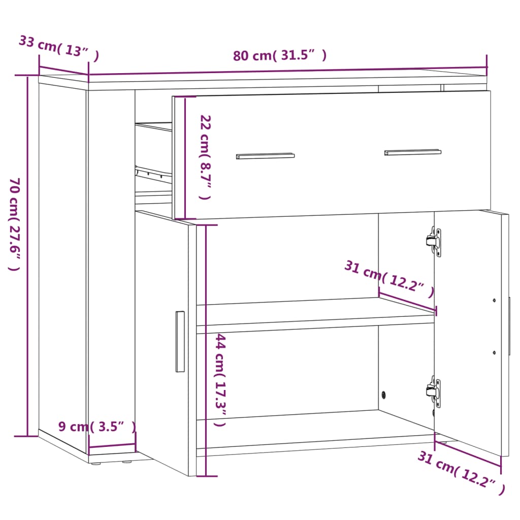 vidaXL Skänk sonoma-ek 80x33x70 cm konstruerat trä