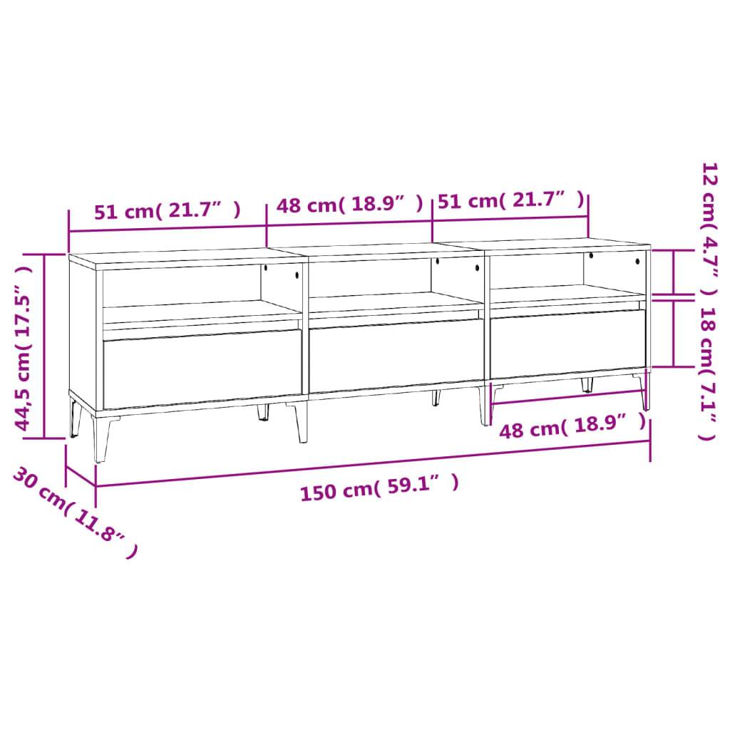 vidaXL Tv-bänk vit högglans 150x30x44,5 cm konstruerat trä