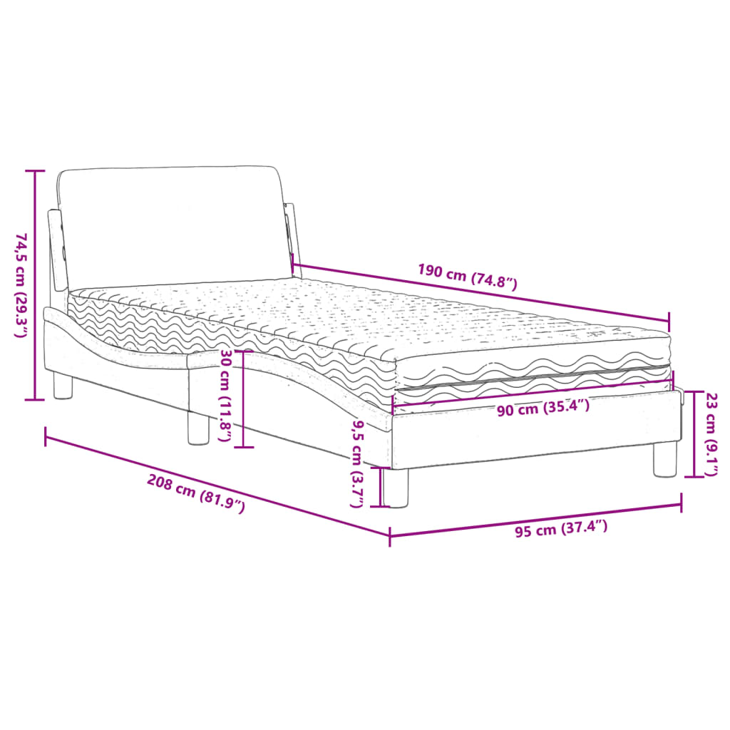 vidaXL Säng med madrass svart och vit 90x190 cm konstläder