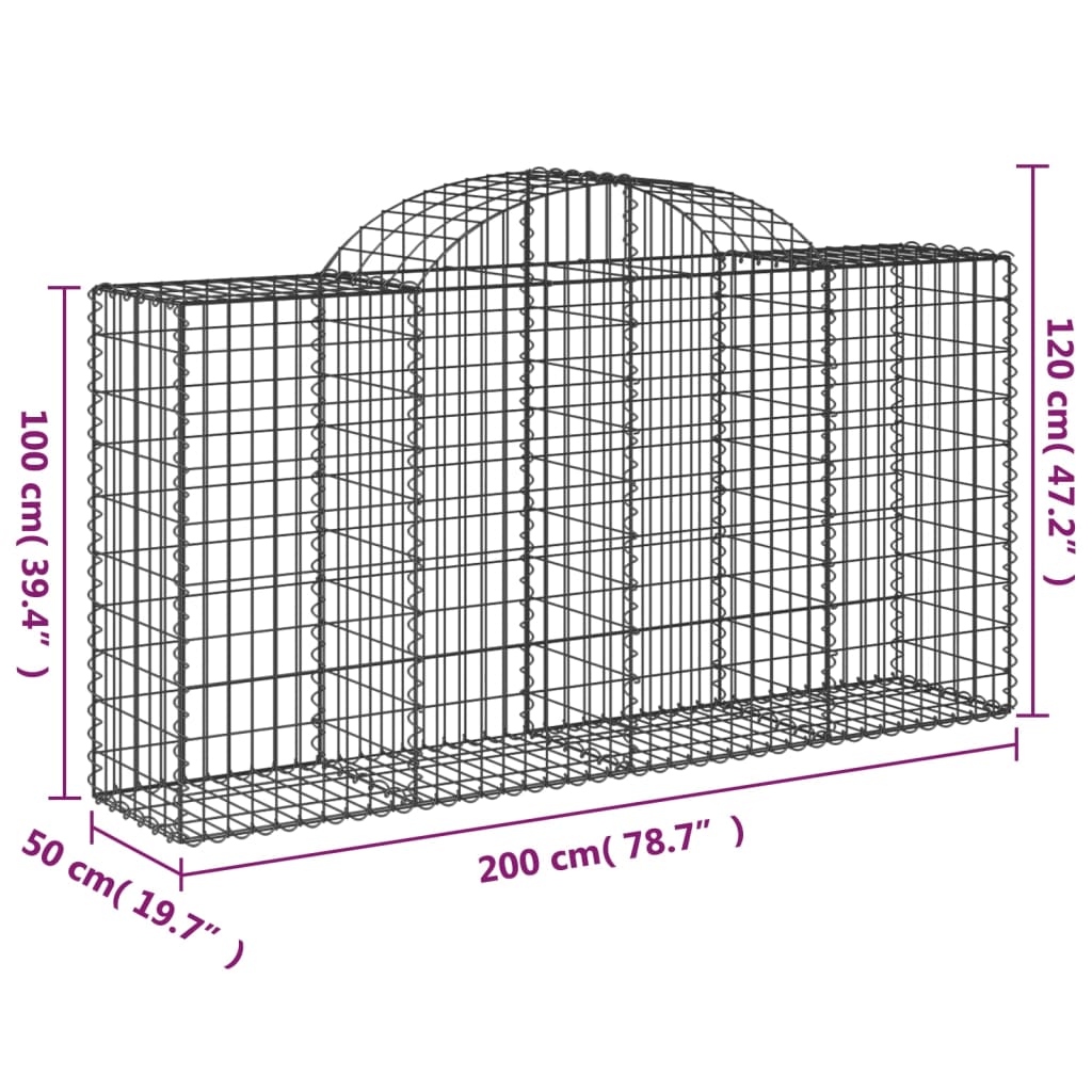 vidaXL Gabioner bågformade 7 st 200x50x100/120 cm galvaniserat järn