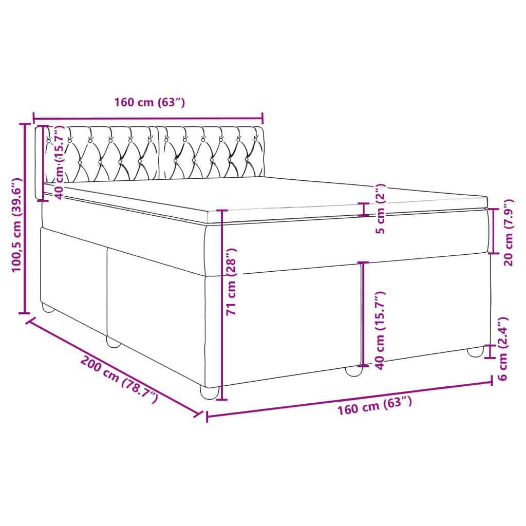 vidaXL Ramsäng med madrass blå 160x200 cm tyg