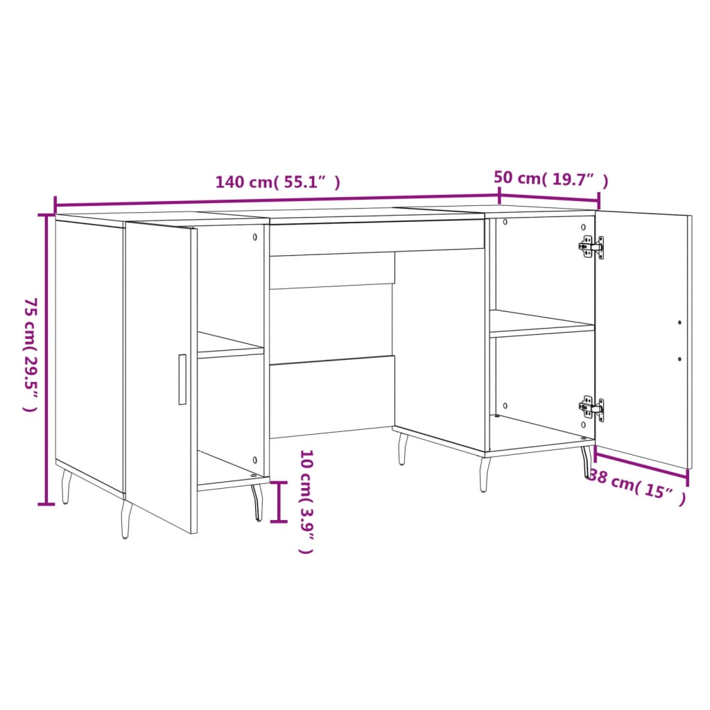 vidaXL Skrivbord sonoma-ek 140x50x75 cm konstruerat trä