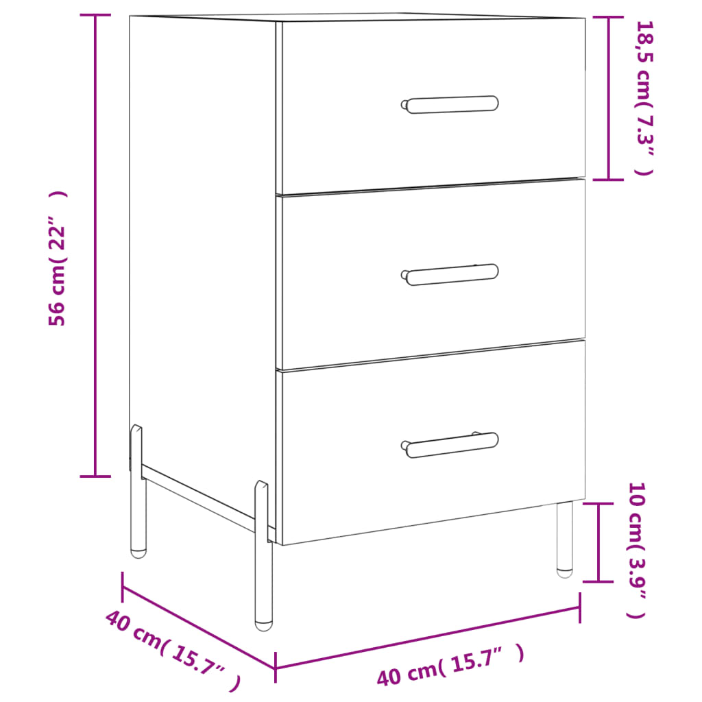 vidaXL Sängbord vit högglans 40x40x66 cm konstruerat trä