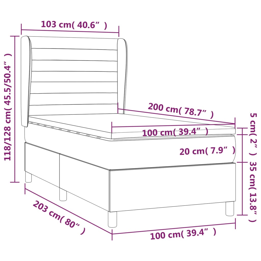 vidaXL Ramsäng med madrass mörkgrå 100x200 cm sammet