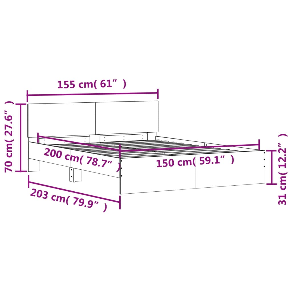 vidaXL Sängram med huvudgavel vit 150x200 cm