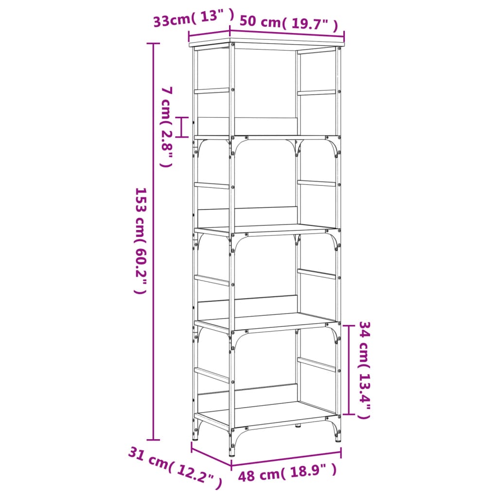 vidaXL Bokhylla rökfärgad ek 50x33x153 cm konstruerat trä