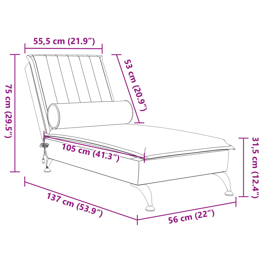 vidaXL Massageschäslong med bolster vinröd sammet