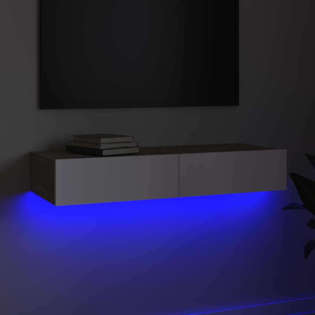 vidaXL Tv-bänk med LED-belysning vit och sonoma-ek 90x35x15,5 cm