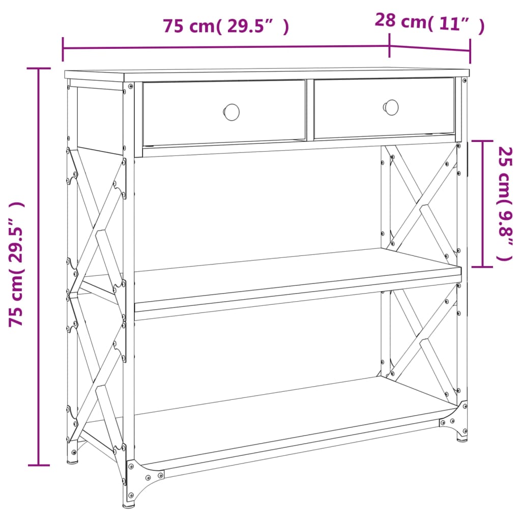 vidaXL Avlastningsbord brun ek 75x28x75 cm konstruerat trä