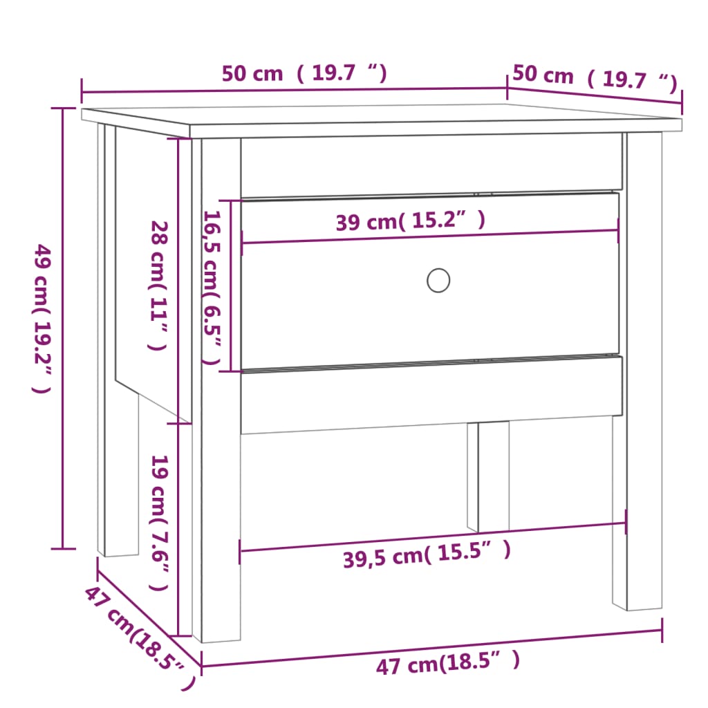 vidaXL Sidobord 2 st grå 50x50x49 cm massivt furuträ