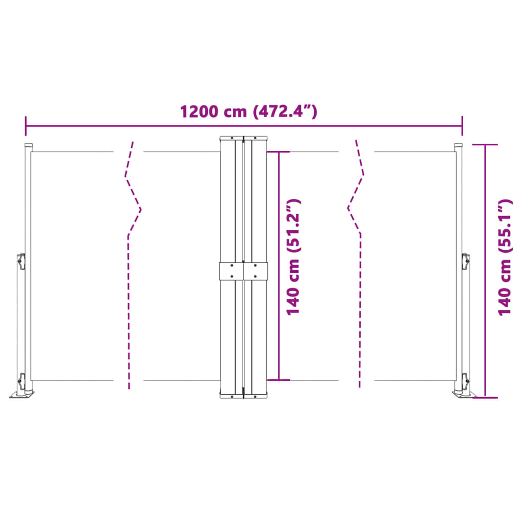 vidaXL Infällbar sidomarkis röd 140x1200 cm