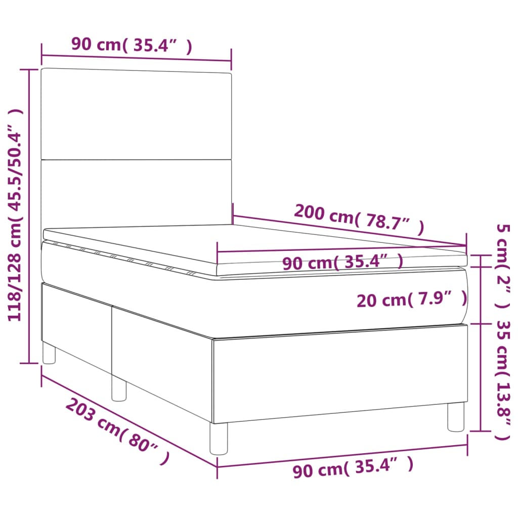 vidaXL Ramsäng med madrass & LED vit 90x200 cm konstläder