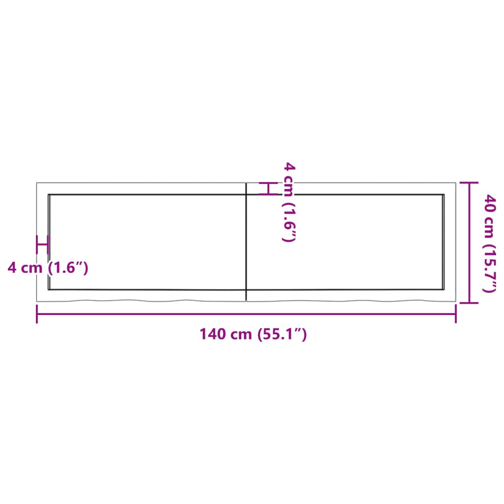 vidaXL Bänkskiva för badrum 140x40x(2-6) cm obehandlat massivt trä