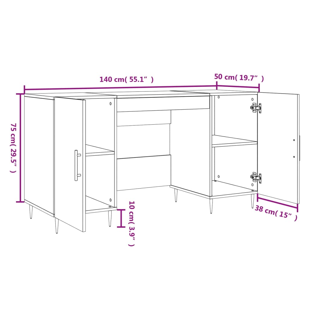 vidaXL Skrivbord vit 140x50x75 cm konstruerat trä