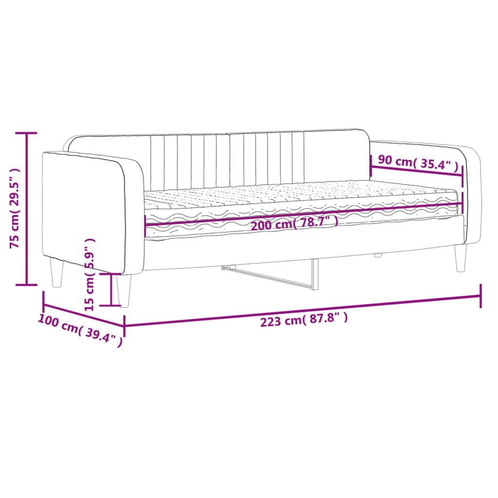 vidaXL Dagbädd med madrass svart 90x200 cm sammet