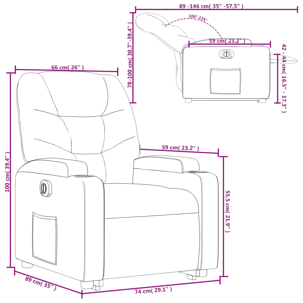 vidaXL Reclinerfåtölj med uppresningshjälp grå konstläder