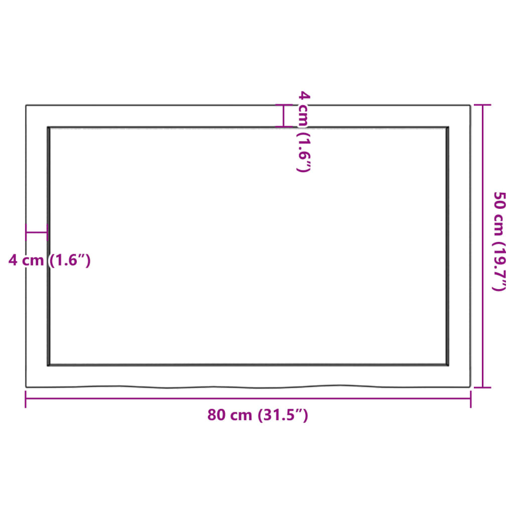 vidaXL Bänkskiva badrum ljusbrun 80x50x(2-6) cm behandlat massivt trä