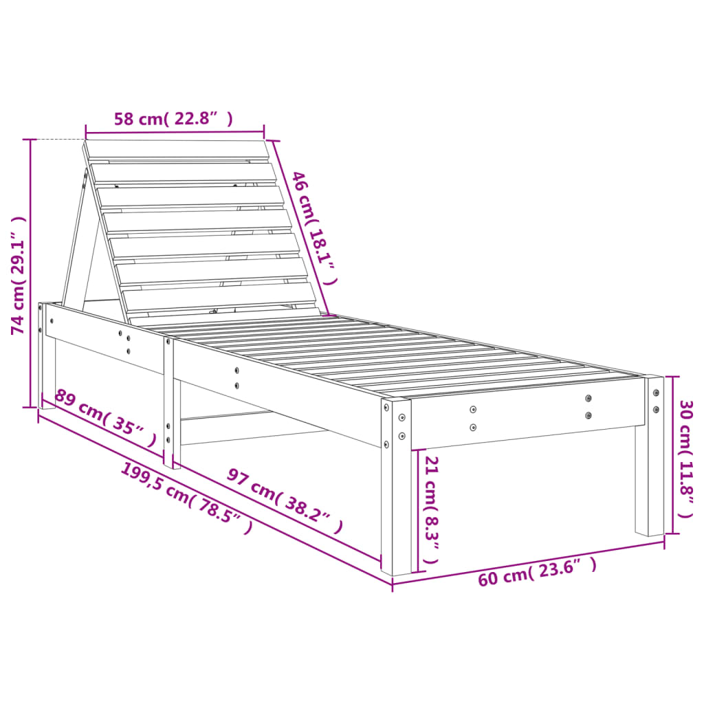 vidaXL Solsängar 2 st vit 199,5x60x74 cm massiv furu