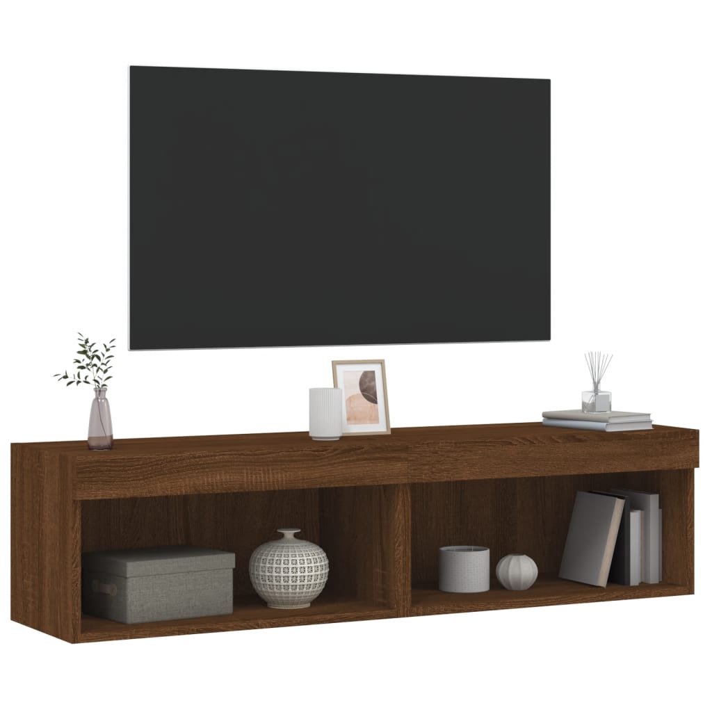 vidaXL Tv-bänk med LED-belysning 2 st brun ek 60x30x30 cm