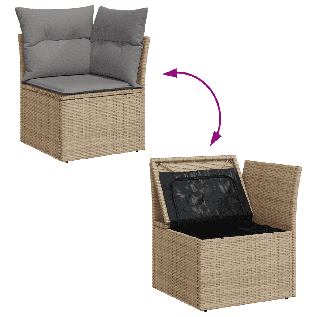 vidaXL Loungegrupp för trädgården m. dynor 11 delar beige konstrotting