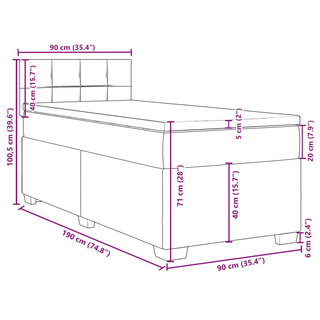 vidaXL Ramsäng med madrass svart 90x190 cm tyg