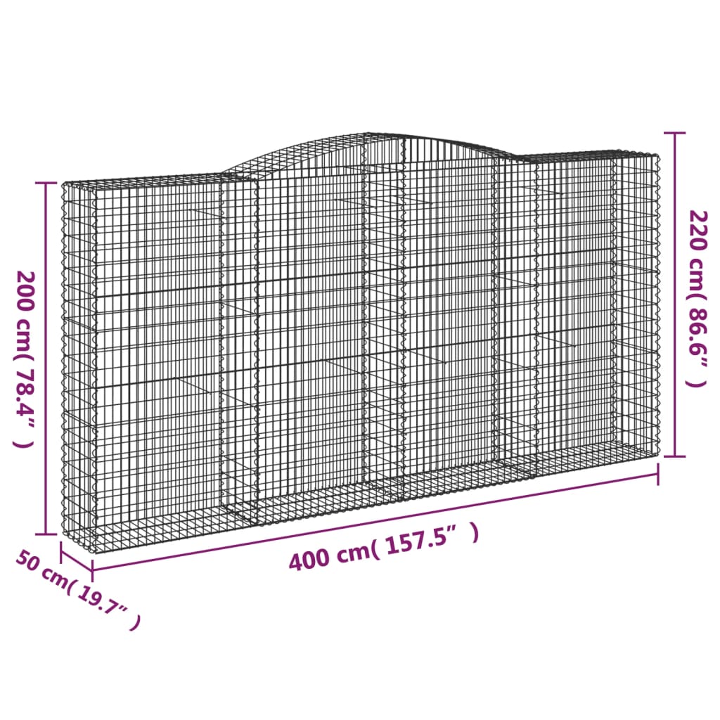 vidaXL Gabioner bågformade 6 st 400x50x200/220 cm galvaniserat järn