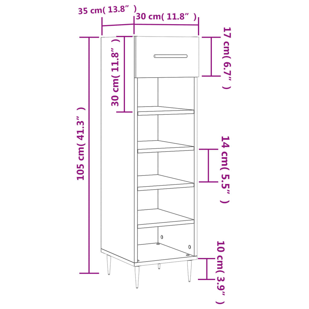 vidaXL Skohylla vit 30x35x105 cm konstruerat trä