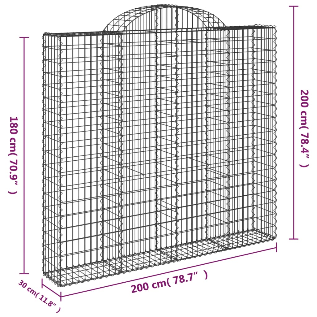 vidaXL Gabioner bågformade 3 st 200x30x180/200 cm galvaniserat järn